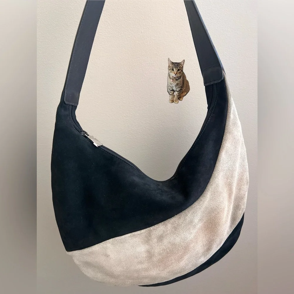 Furla Suede Hobo Bag, Black/Grey - Picture 2 of 11